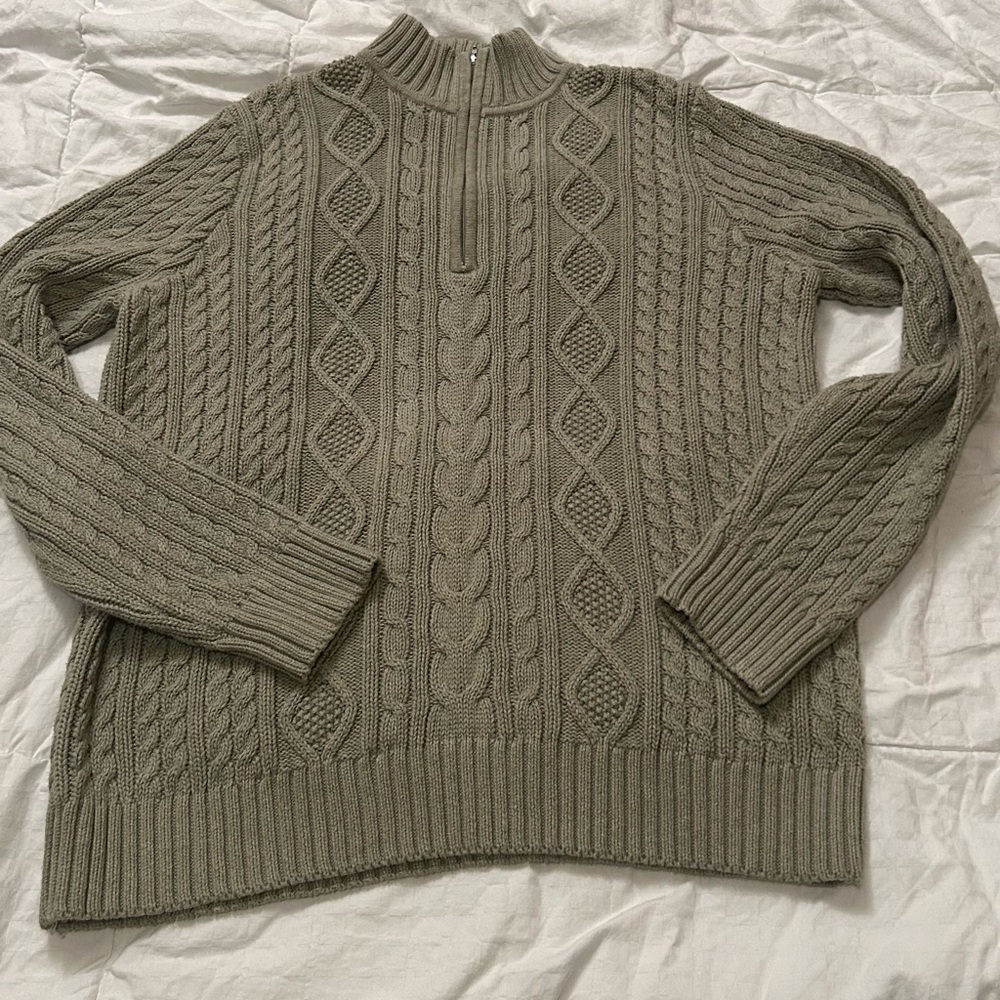 Women’s Cable Knit 100% Cotton 1/4 Zip Sweater in sage Green - Picture 1 of 13